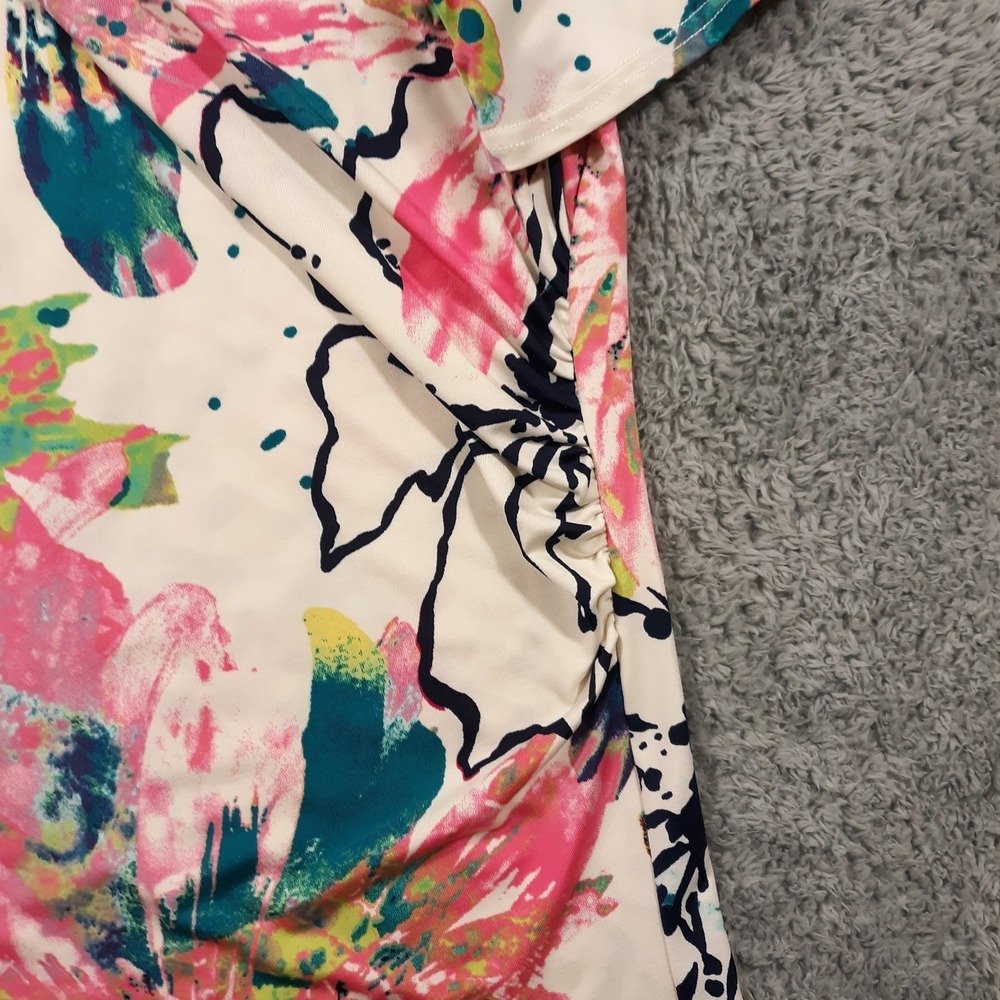 Clara Sun Woo Tunic Top Blouse Womens Size 1X Short Sleeve Floral Multicolor - Picture 6 of 10